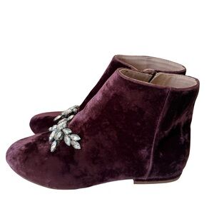 Zara Velvet  Girls Mauve Rhinestone Ankle Booties Jeweled Slip On  35 SZ 3-3.5